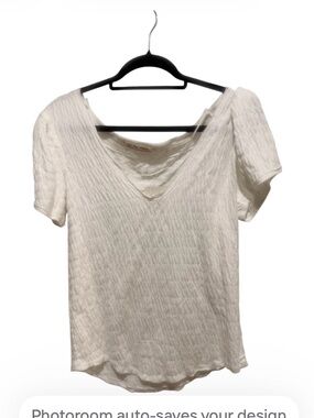 Free People We The Free White V-Neck Short Sleeve Top-NWT Size L